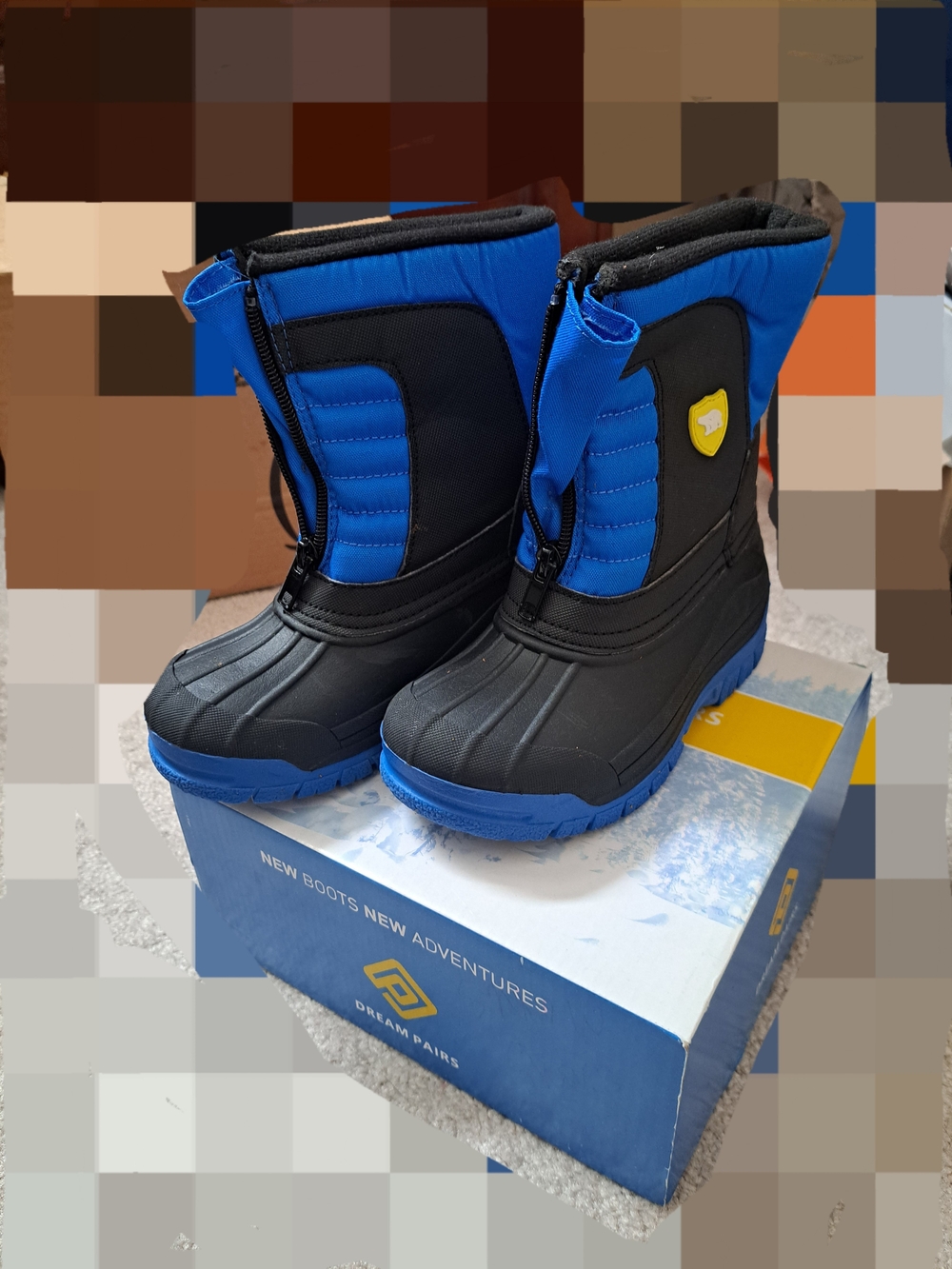 Kids Black and Blue Insulated Snow Boots